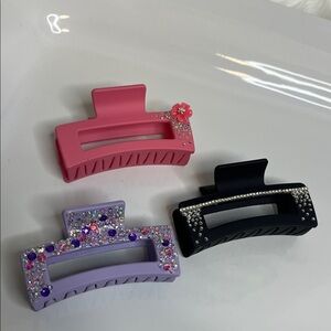 Sparkling Hair Claw Clips Set - Pink, Purple, and Black